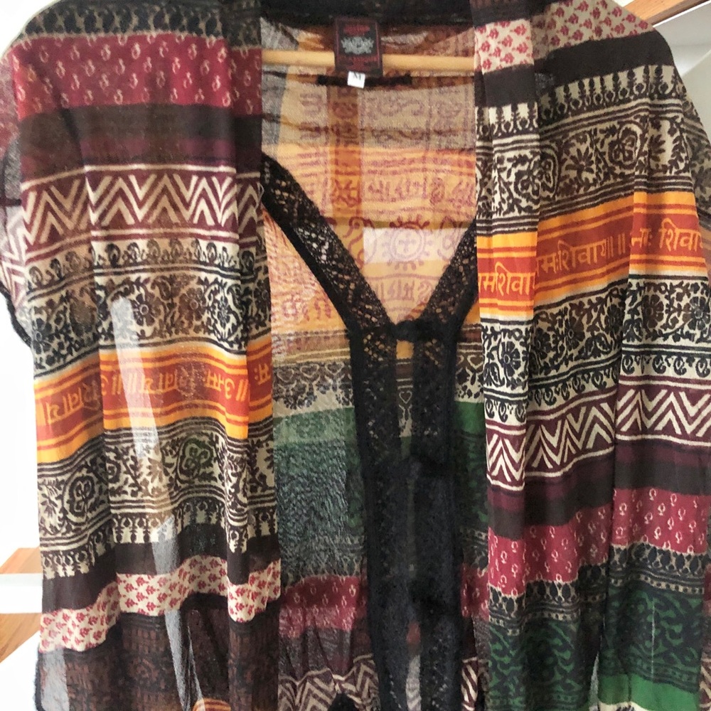 SOLD! Jean Paul Gaultier Sanskrit Tattoo Nylon Mesh Cardigan w Scarf SZ M - Picture 3 of 13